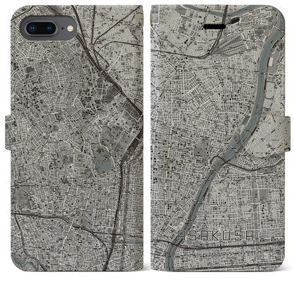 【浅草（東京都）】地図柄iPhoneケース（手帳タイプ）モノトーン・iPhone 8Plus /7Plus / 6sPlus / 6Plus 用