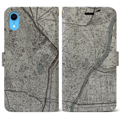 【浅草（東京都）】地図柄iPhoneケース（手帳タイプ）モノトーン・iPhone XR 用