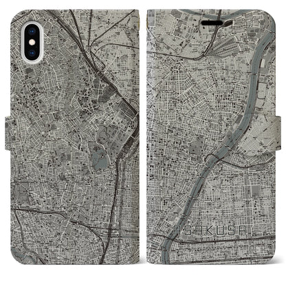 【浅草（東京都）】地図柄iPhoneケース（手帳タイプ）モノトーン・iPhone XS Max 用
