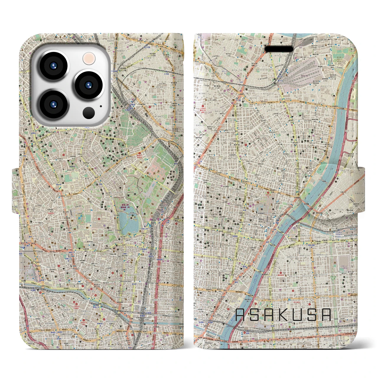 【浅草（東京都）】地図柄iPhoneケース（手帳タイプ）