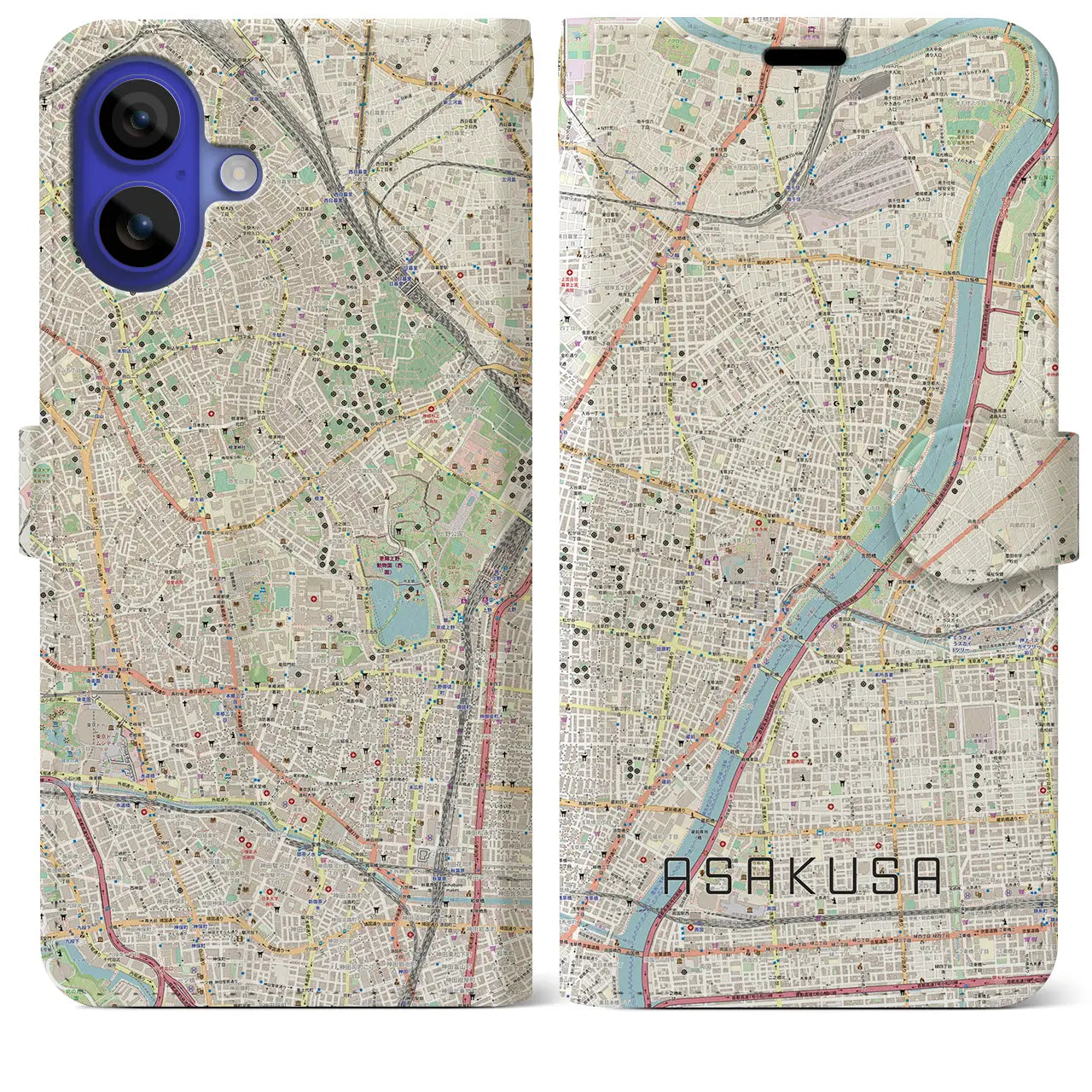 【浅草（東京都）】地図柄iPhoneケース（手帳タイプ）ナチュラル・iPhone 16 Pro Max 用