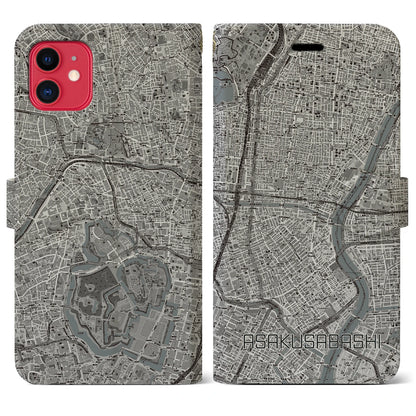 【浅草橋（東京都）】地図柄iPhoneケース（手帳タイプ）モノトーン・iPhone 11 用