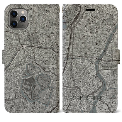 【浅草橋（東京都）】地図柄iPhoneケース（手帳タイプ）モノトーン・iPhone 11 Pro Max 用