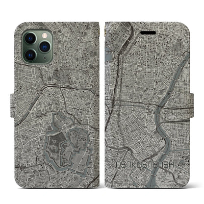 【浅草橋（東京都）】地図柄iPhoneケース（手帳タイプ）モノトーン・iPhone 11 Pro 用