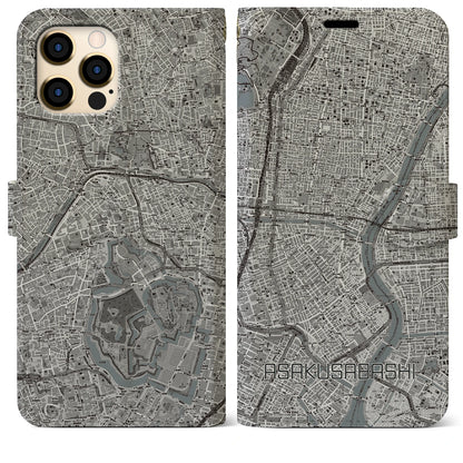 【浅草橋（東京都）】地図柄iPhoneケース（手帳タイプ）モノトーン・iPhone 12 Pro Max 用