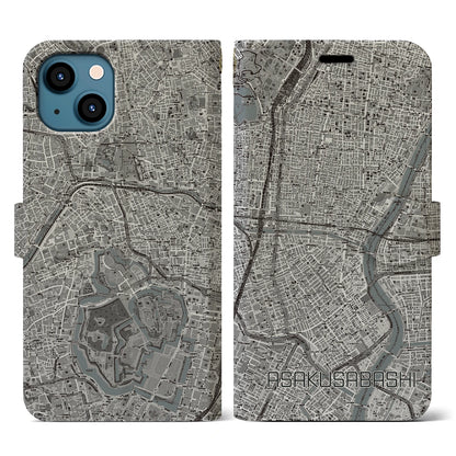 【浅草橋（東京都）】地図柄iPhoneケース（手帳タイプ）モノトーン・iPhone 13 用