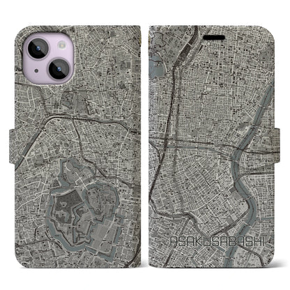 【浅草橋（東京都）】地図柄iPhoneケース（手帳タイプ）モノトーン・iPhone 14 用
