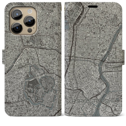 【浅草橋（東京都）】地図柄iPhoneケース（手帳タイプ）モノトーン・iPhone 14 Pro Max 用
