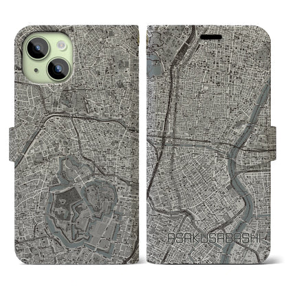 【浅草橋（東京都）】地図柄iPhoneケース（手帳タイプ）モノトーン・iPhone 15 用