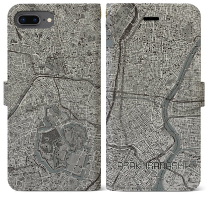 【浅草橋（東京都）】地図柄iPhoneケース（手帳タイプ）モノトーン・iPhone 8Plus /7Plus / 6sPlus / 6Plus 用
