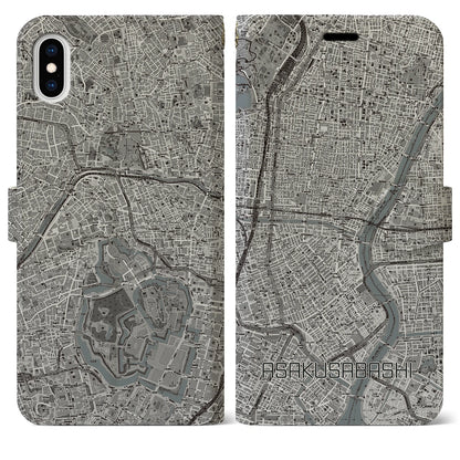 【浅草橋（東京都）】地図柄iPhoneケース（手帳タイプ）モノトーン・iPhone XS Max 用