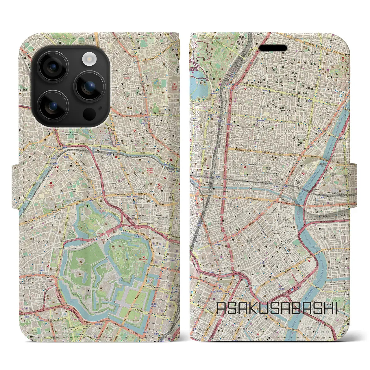 【浅草橋（東京都）】地図柄iPhoneケース（手帳タイプ）ナチュラル・iPhone 16 用