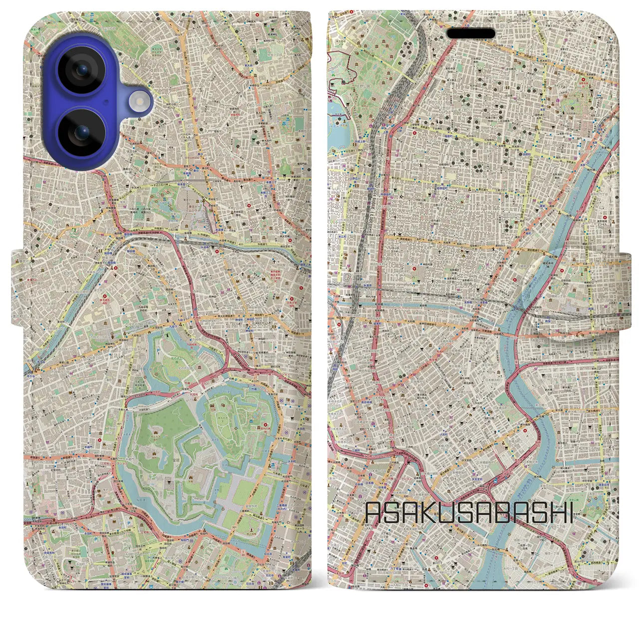 【浅草橋（東京都）】地図柄iPhoneケース（手帳タイプ）ナチュラル・iPhone 16 Pro Max 用