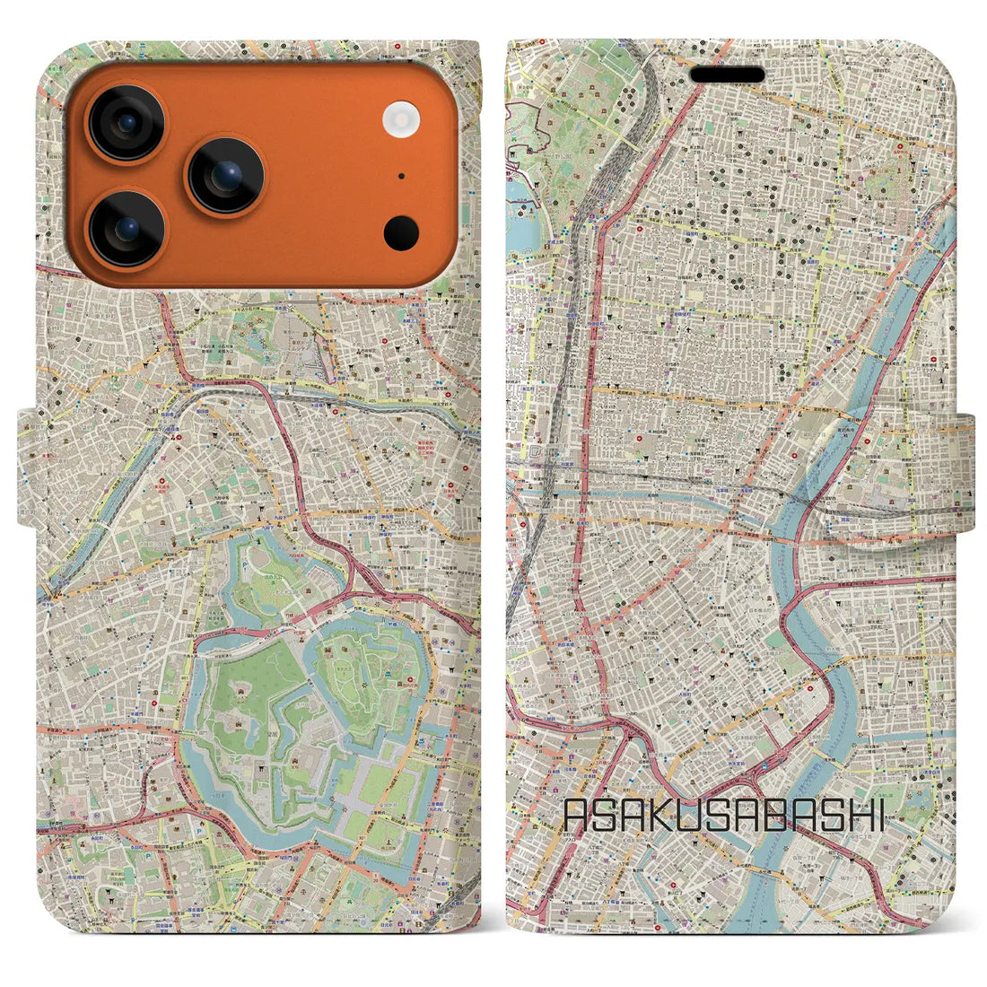 【浅草橋(東京都)】地図柄iPhoneケース(手帳タイプ)ナチュラル・iPhone 17 Pro Max 用