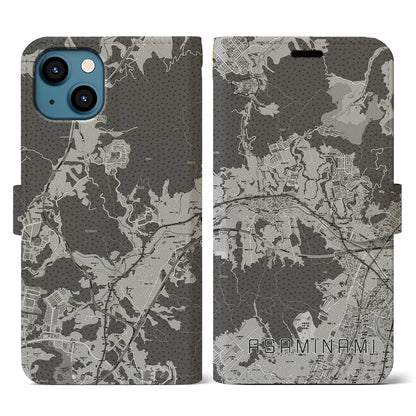 【安佐南（広島県）】地図柄iPhoneケース（手帳タイプ）モノトーン・iPhone 13 用
