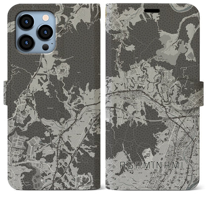 【安佐南（広島県）】地図柄iPhoneケース（手帳タイプ）モノトーン・iPhone 13 Pro Max 用