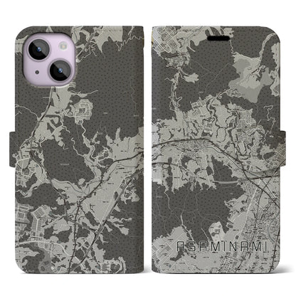 【安佐南（広島県）】地図柄iPhoneケース（手帳タイプ）モノトーン・iPhone 14 用