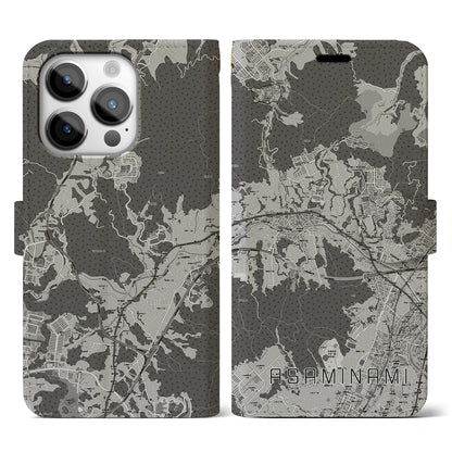【安佐南（広島県）】地図柄iPhoneケース（手帳タイプ）モノトーン・iPhone 14 Pro 用