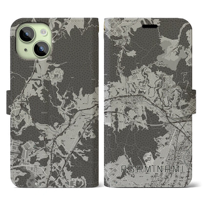 【安佐南（広島県）】地図柄iPhoneケース（手帳タイプ）モノトーン・iPhone 15 用