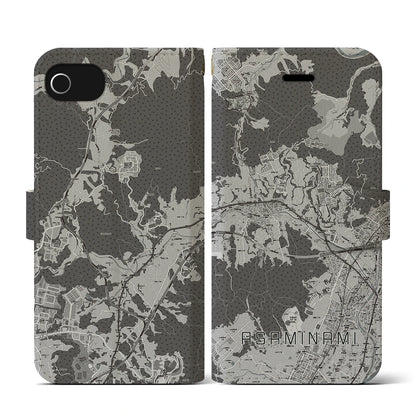 【安佐南（広島県）】地図柄iPhoneケース（手帳タイプ）モノトーン・iPhone SE（第3 / 第2世代） / 8 / 7 / 6s / 6 用