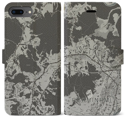 【安佐南（広島県）】地図柄iPhoneケース（手帳タイプ）モノトーン・iPhone 8Plus /7Plus / 6sPlus / 6Plus 用