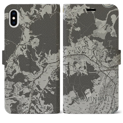 【安佐南（広島県）】地図柄iPhoneケース（手帳タイプ）モノトーン・iPhone XS Max 用