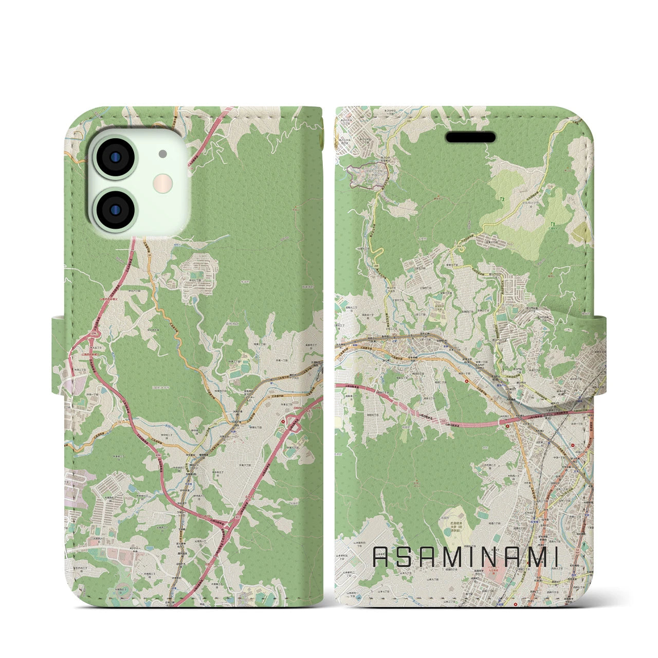 【安佐南（広島県）】地図柄iPhoneケース（手帳タイプ）