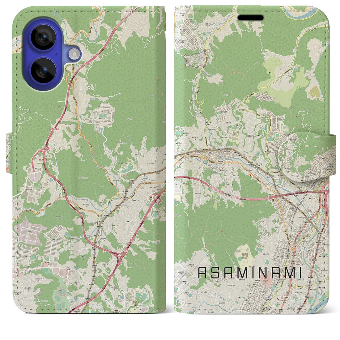 【安佐南(広島県)】地図柄iPhoneケース(手帳タイプ)ナチュラル・iPhone 16 Pro Max 用