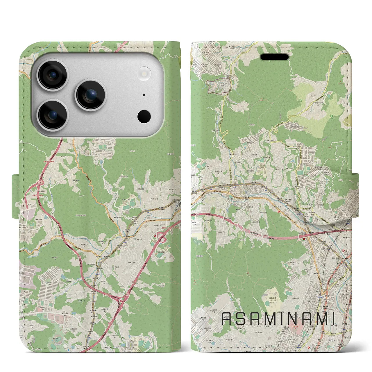 【安佐南（広島県）】地図柄iPhoneケース（手帳タイプ）