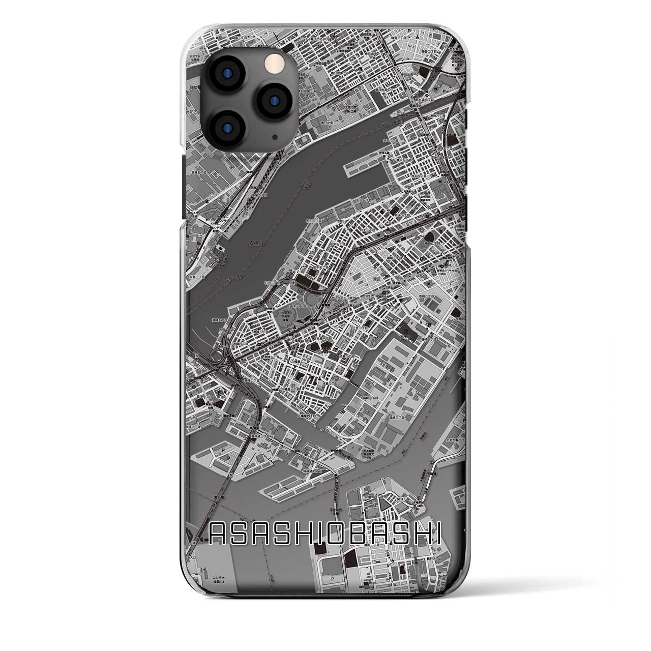 【朝潮橋（大阪府）】地図柄iPhoneケース（クリアタイプ）モノトーン・iPhone 11 Pro Max 用