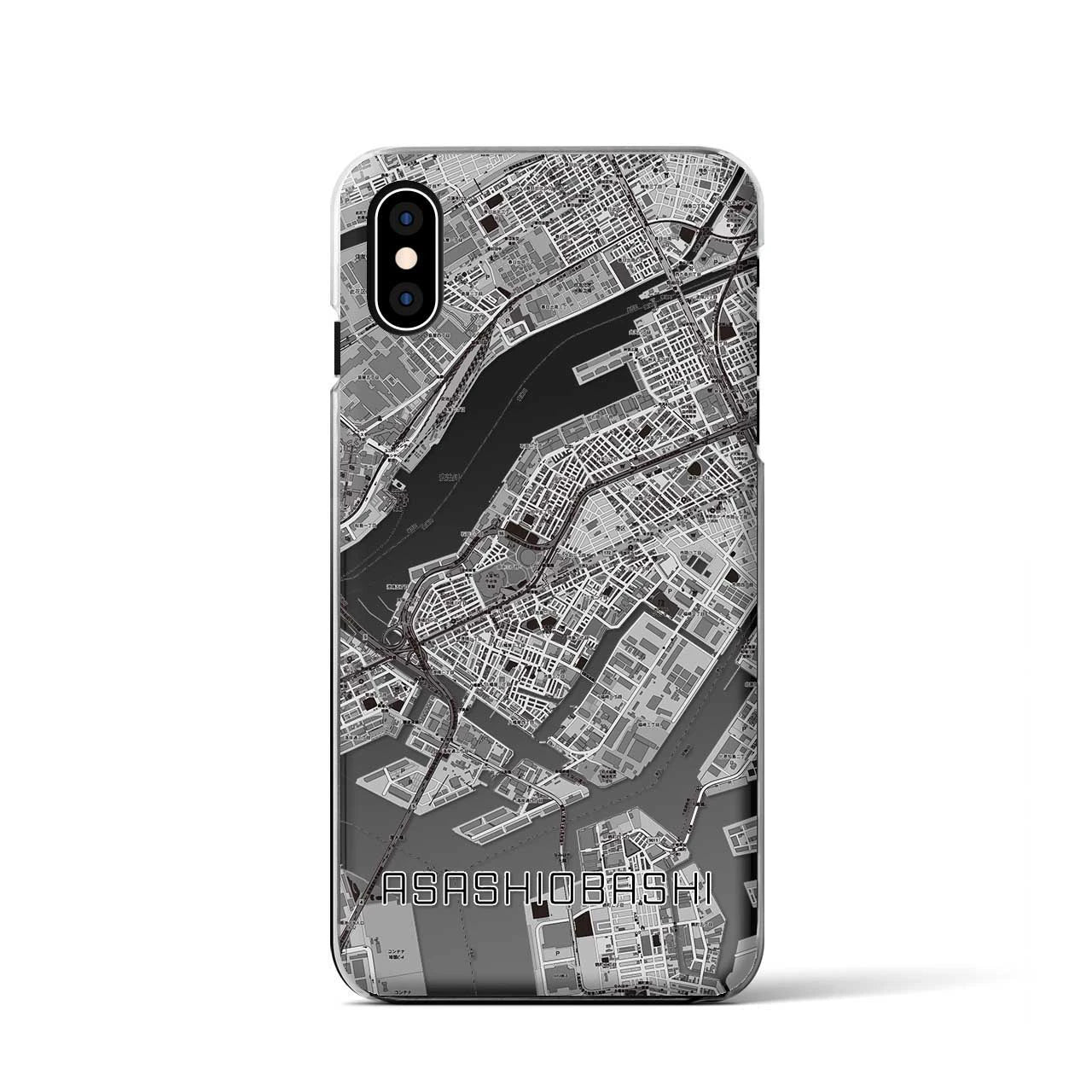 【朝潮橋（大阪府）】地図柄iPhoneケース（クリアタイプ）モノトーン・iPhone XS / X 用