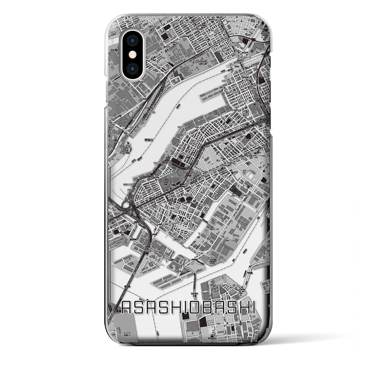 【朝潮橋（大阪府）】地図柄iPhoneケース（クリアタイプ）モノトーン・iPhone XS Max 用