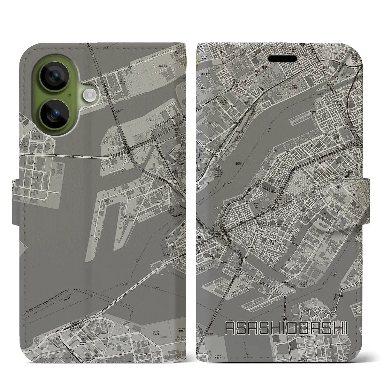 【朝潮橋（大阪府）】地図柄iPhoneケース（手帳タイプ）