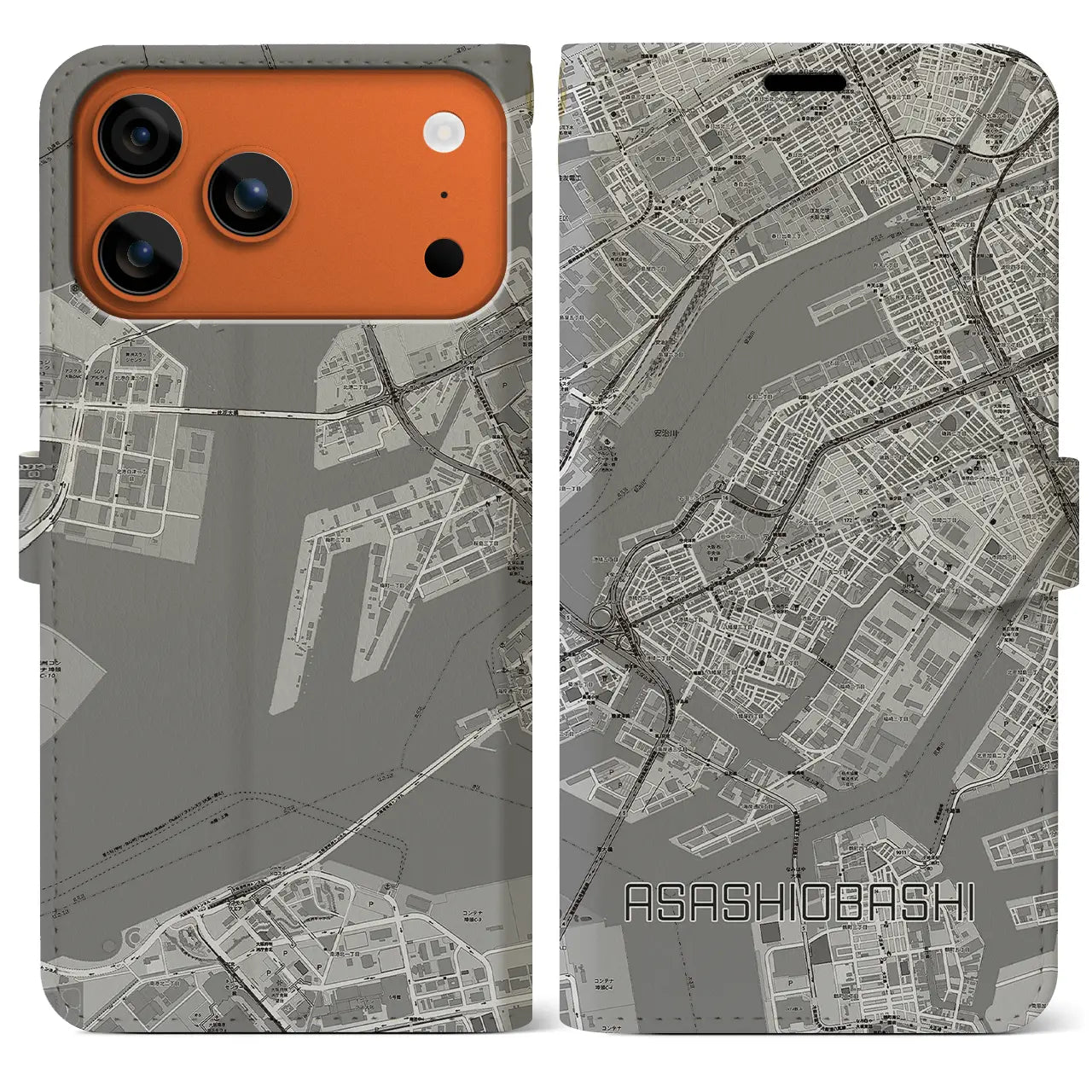 【朝潮橋（大阪府）】地図柄iPhoneケース（手帳タイプ）
