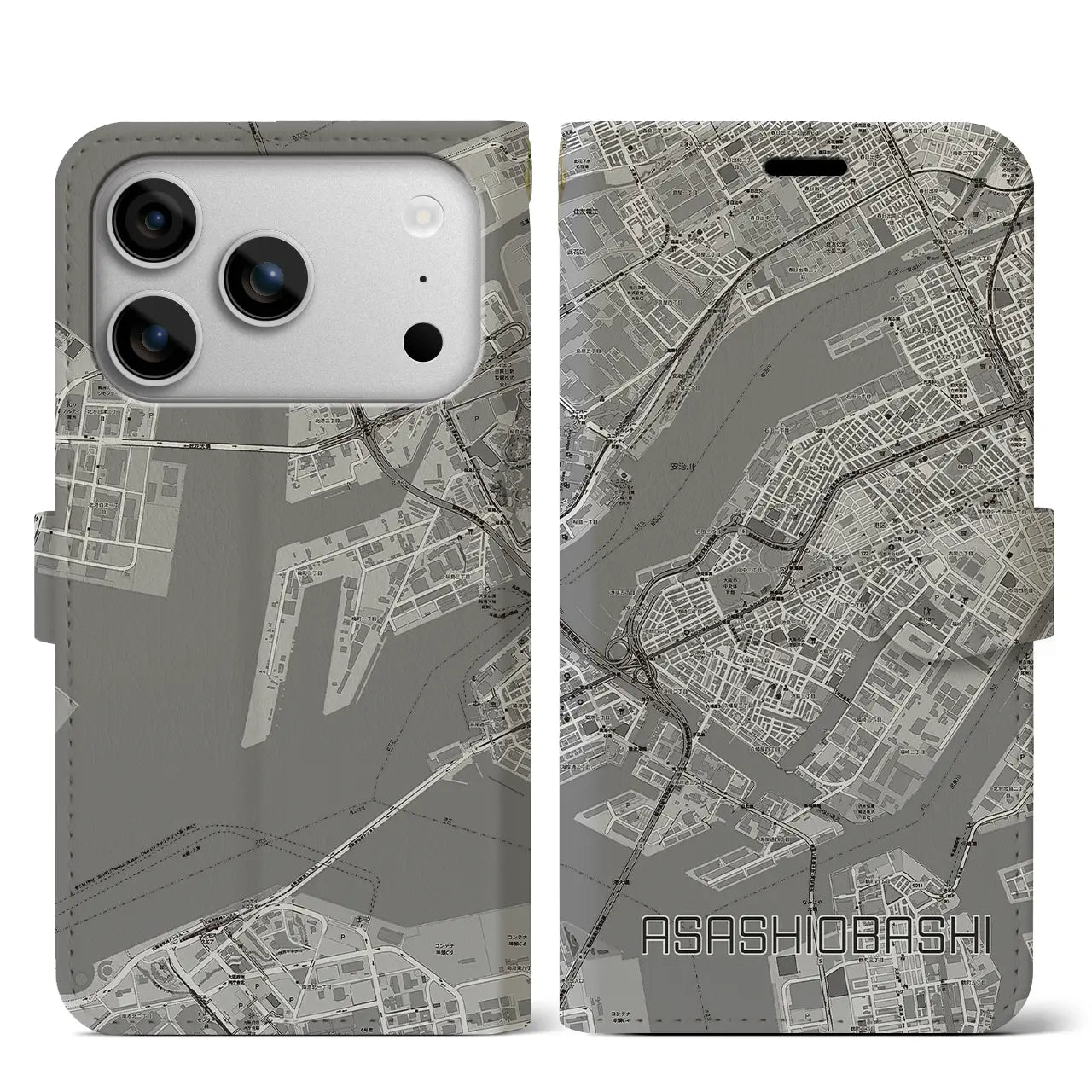 【朝潮橋（大阪府）】地図柄iPhoneケース（手帳タイプ）