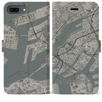 【朝潮橋（大阪府）】地図柄iPhoneケース（手帳タイプ）モノトーン・iPhone 8Plus /7Plus / 6sPlus / 6Plus 用