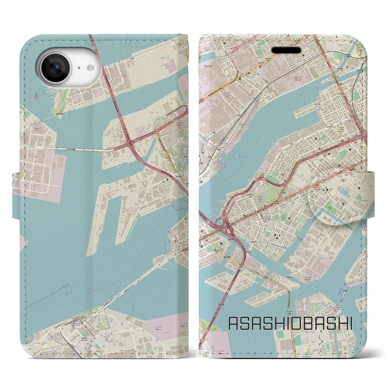 【朝潮橋（大阪府）】地図柄iPhoneケース（手帳タイプ）