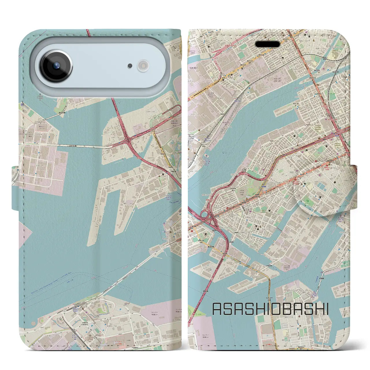【朝潮橋（大阪府）】地図柄iPhoneケース（手帳タイプ）