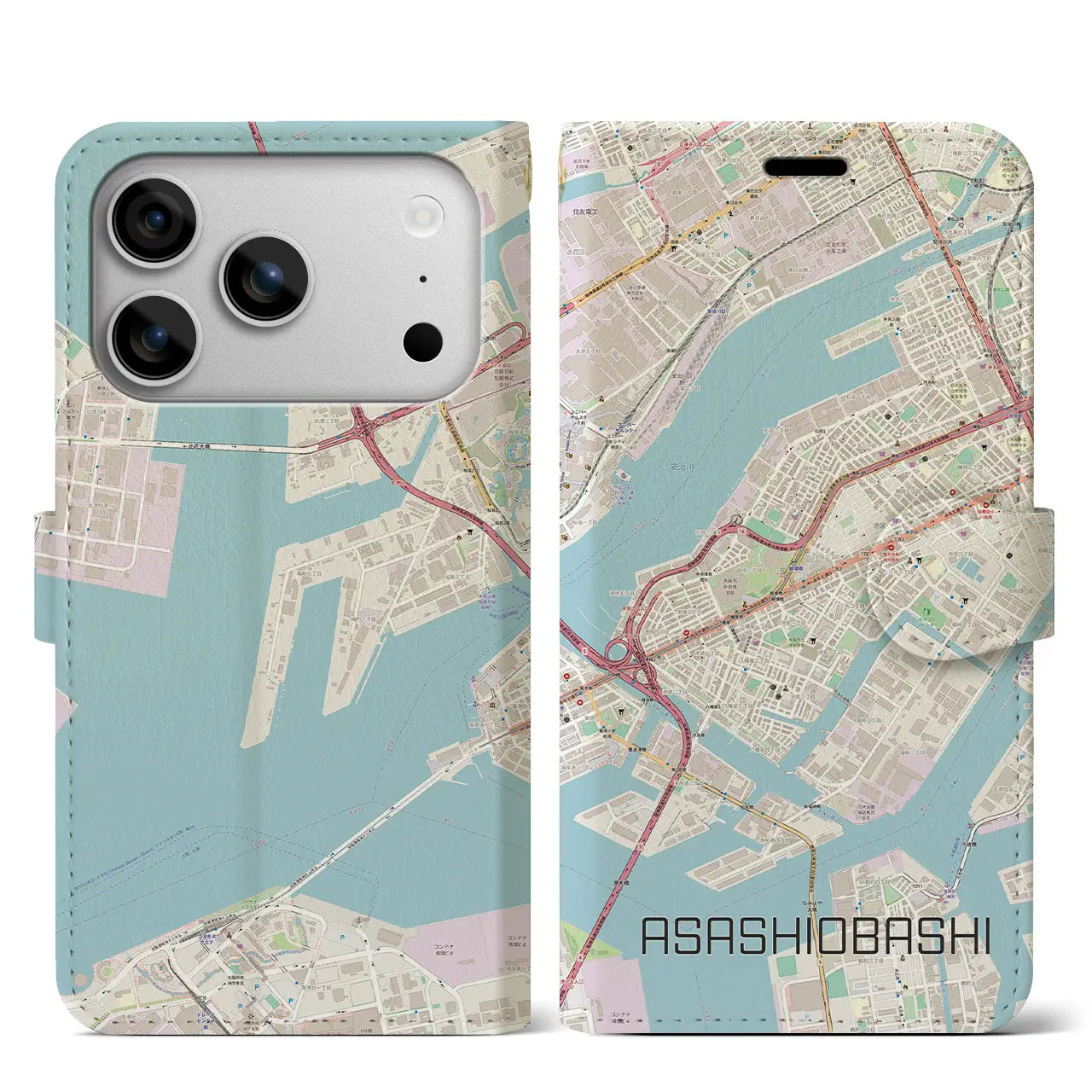 【朝潮橋（大阪府）】地図柄iPhoneケース（手帳タイプ）