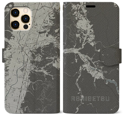 【芦別（北海道）】地図柄iPhoneケース（手帳タイプ）モノトーン・iPhone 12 Pro Max 用