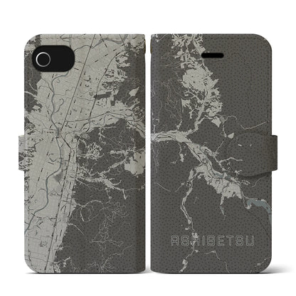 【芦別（北海道）】地図柄iPhoneケース（手帳タイプ）モノトーン・iPhone SE（第3 / 第2世代） / 8 / 7 / 6s / 6 用