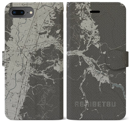 【芦別（北海道）】地図柄iPhoneケース（手帳タイプ）モノトーン・iPhone 8Plus /7Plus / 6sPlus / 6Plus 用