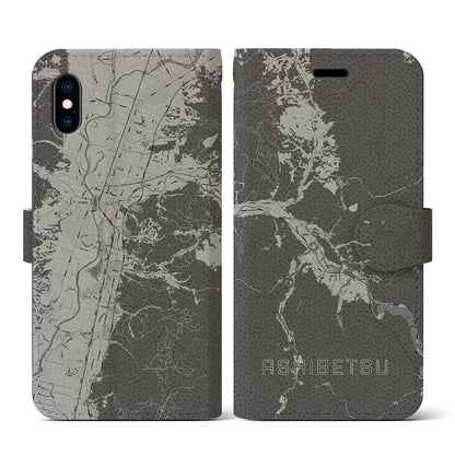 【芦別（北海道）】地図柄iPhoneケース（手帳タイプ）モノトーン・iPhone XS / X 用