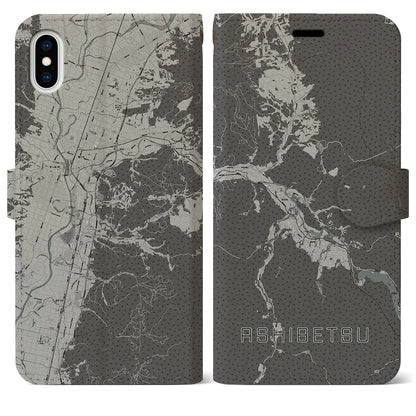 【芦別（北海道）】地図柄iPhoneケース（手帳タイプ）モノトーン・iPhone XS Max 用