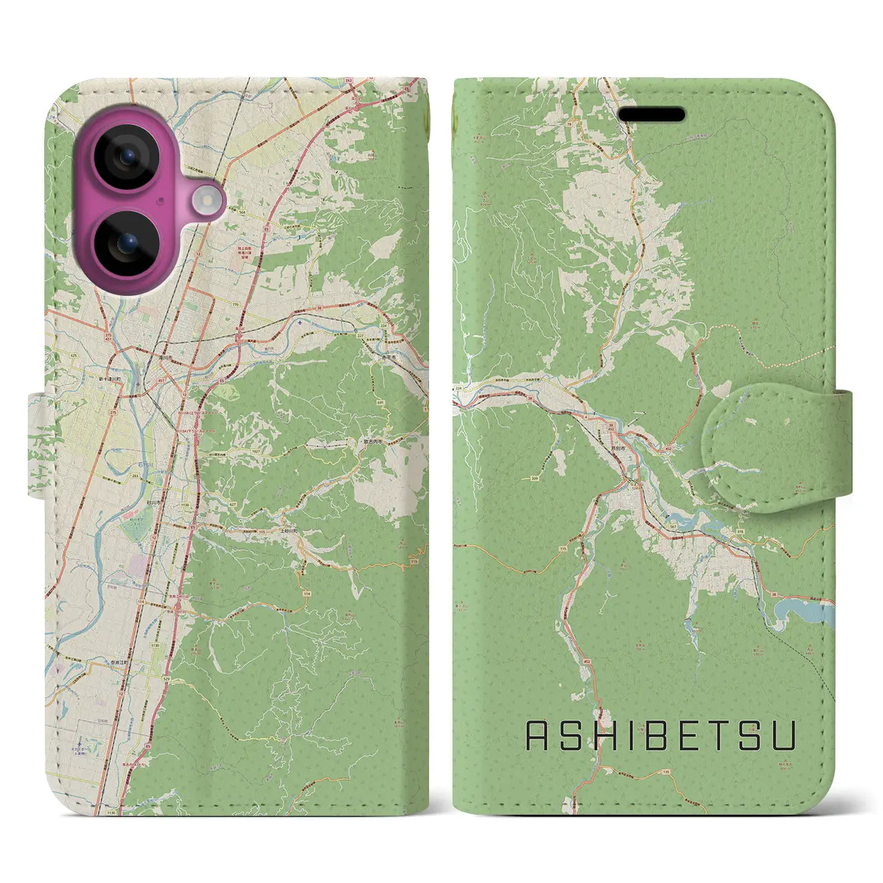 【芦別（北海道）】地図柄iPhoneケース（手帳タイプ）ナチュラル・iPhone 16 Pro 用