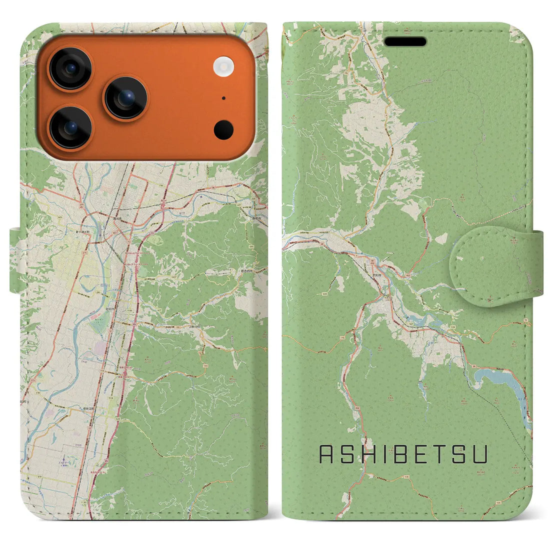 【芦別(北海道)】地図柄iPhoneケース(手帳タイプ)モノトーン・iPhone 17 Pro Max 用