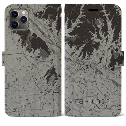 【足利】地図柄iPhoneケース（手帳両面タイプ・モノトーン）iPhone 11 Pro Max 用