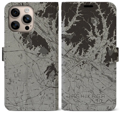 【足利（栃木県）】地図柄iPhoneケース（手帳タイプ）モノトーン・iPhone 16 Plus 用