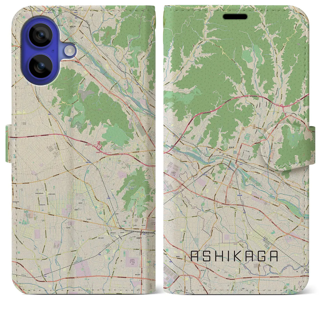 【足利（栃木県）】地図柄iPhoneケース（手帳タイプ）ナチュラル・iPhone 16 Pro Max 用