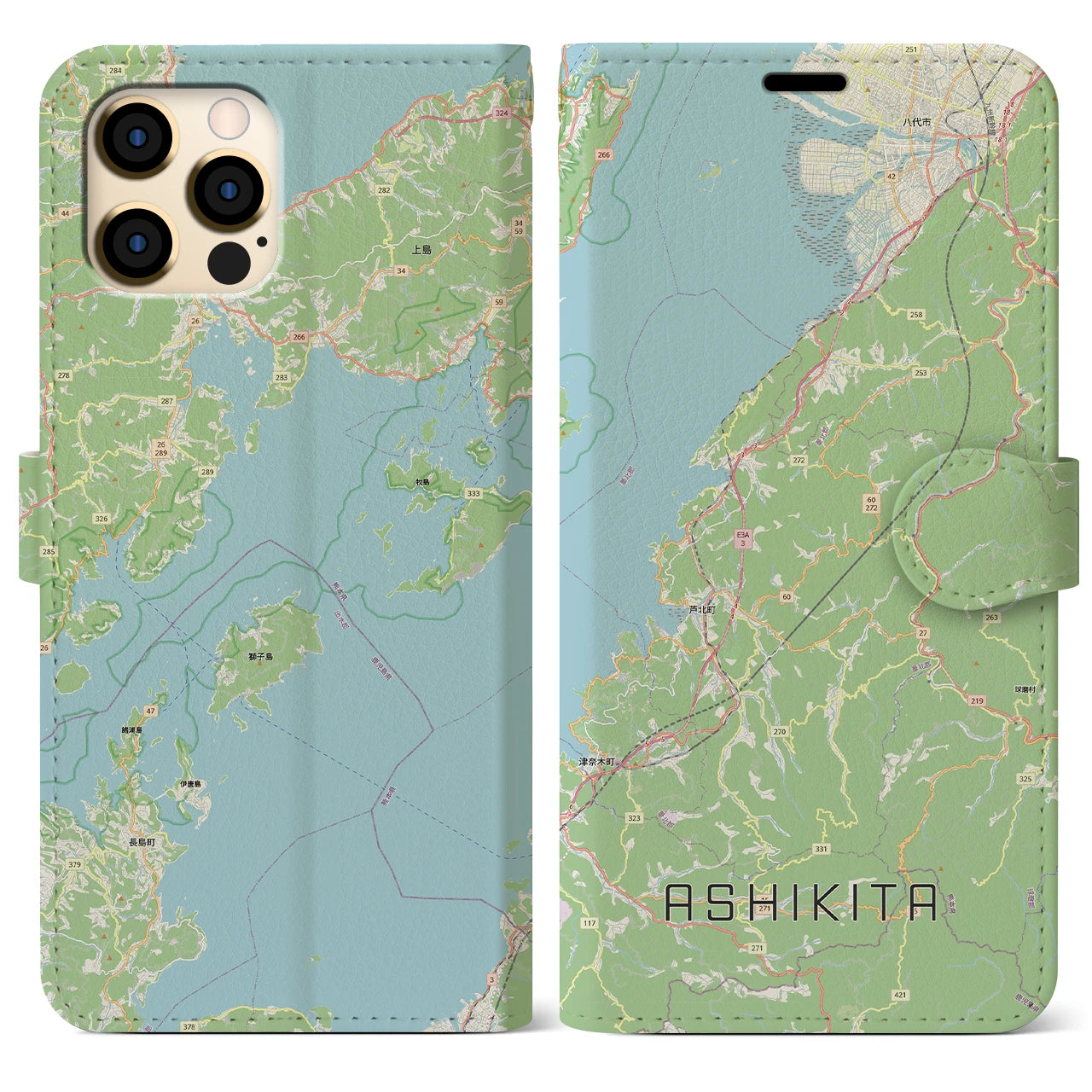 【芦北（熊本県）】地図柄iPhoneケース（手帳タイプ）